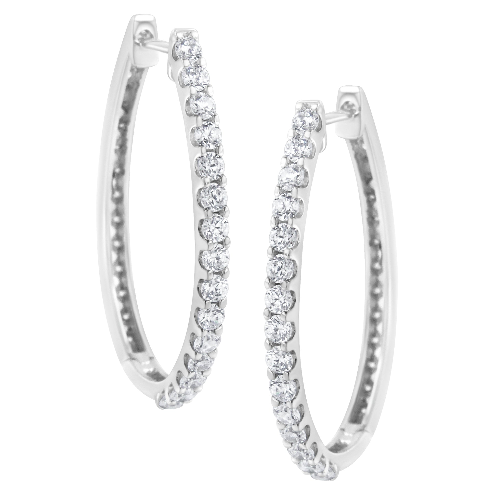 14K White Gold 2.0 Cttw Round Brilliant Cut Diamond Oblong Hinged Leverback Hoop Earrings (I-J Color, I1-I2 Clarity) Bids.com