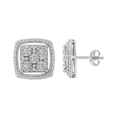 .925 Sterling Silver 3/8 Cttw Miracle Set Round Diamond Double Halo Cluster Earrings (I-J Color, I2-I3 Clarity) Bids.com