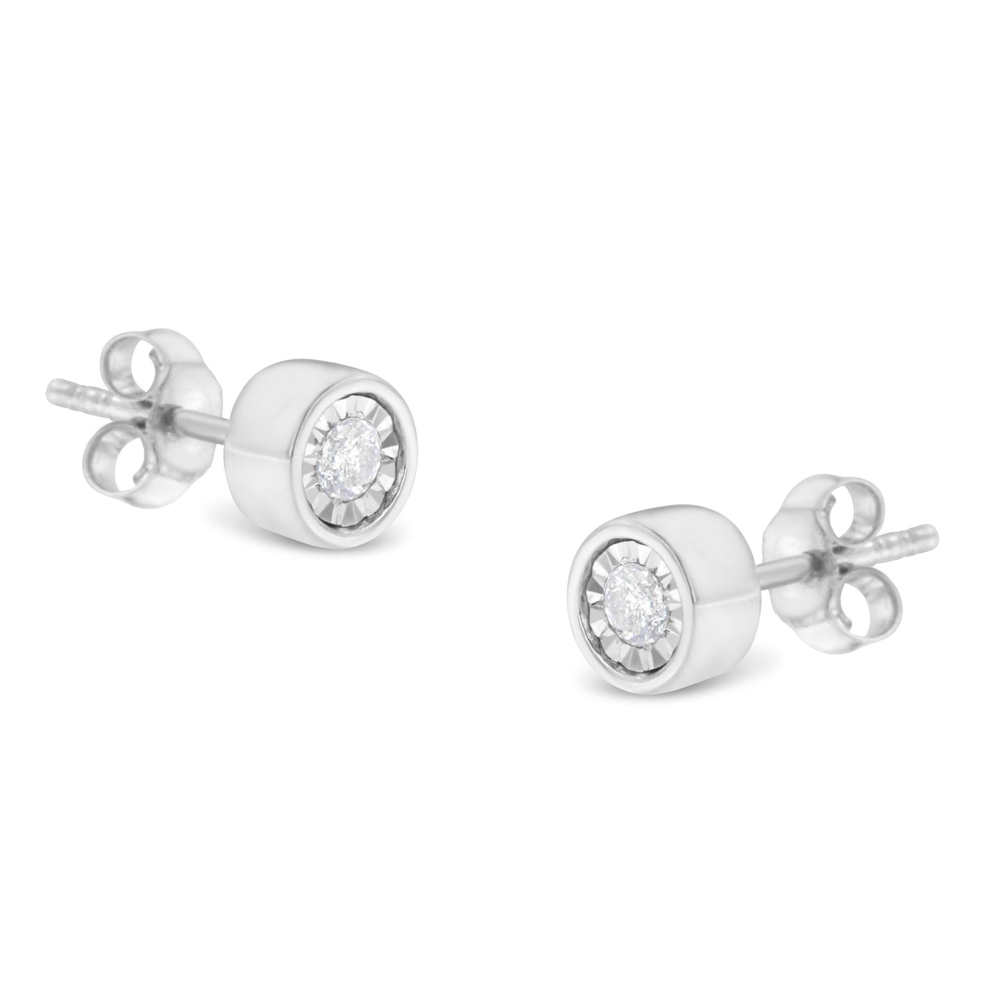 .925 Sterling Silver 1/5 Cttw Round Brilliant-Cut Near Colorless Diamond Miracle-Set Bezel Barrel Style Stud Earrings (I-J Color, I2-I3 Clarity) Bids.com