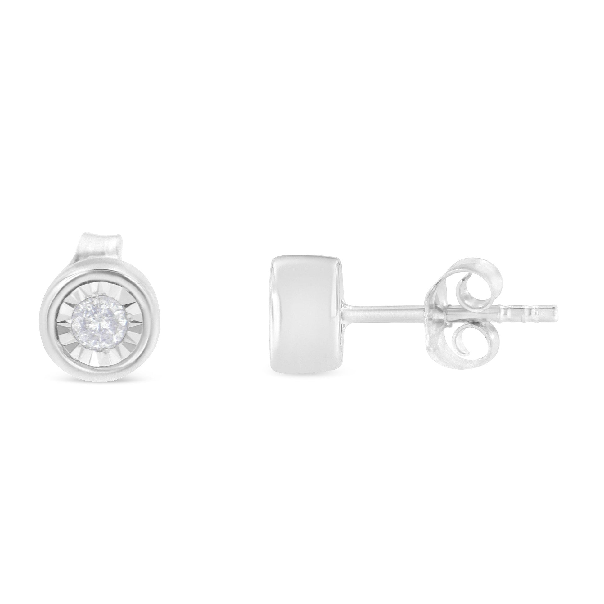 .925 Sterling Silver 1/5 Cttw Round Brilliant-Cut Near Colorless Diamond Miracle-Set Bezel Barrel Style Stud Earrings (I-J Color, I2-I3 Clarity) Bids.com