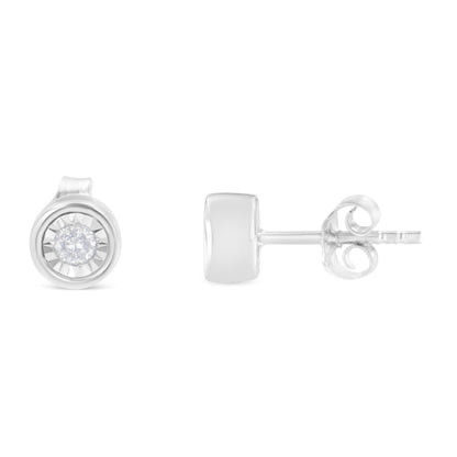.925 Sterling Silver 1/5 Cttw Round Brilliant-Cut Near Colorless Diamond Miracle-Set Bezel Barrel Style Stud Earrings (I-J Color, I2-I3 Clarity) Bids.com