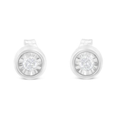 .925 Sterling Silver 1/5 Cttw Round Brilliant-Cut Near Colorless Diamond Miracle-Set Bezel Barrel Style Stud Earrings (I-J Color, I2-I3 Clarity) Bids.com