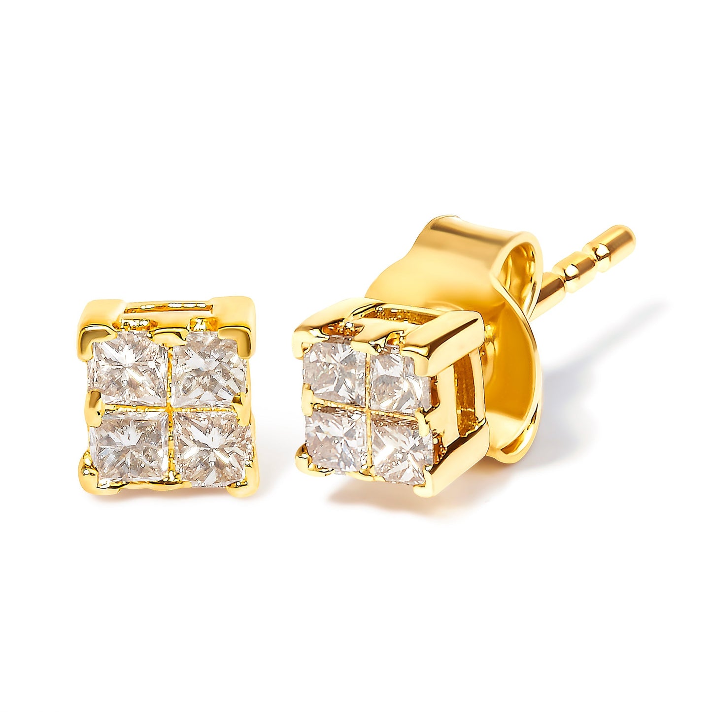 10KT Yellow Gold Princess Diamond Stud Earring (1/4 cttw, J-K Color, I1-I2 Clarity) Bids.com