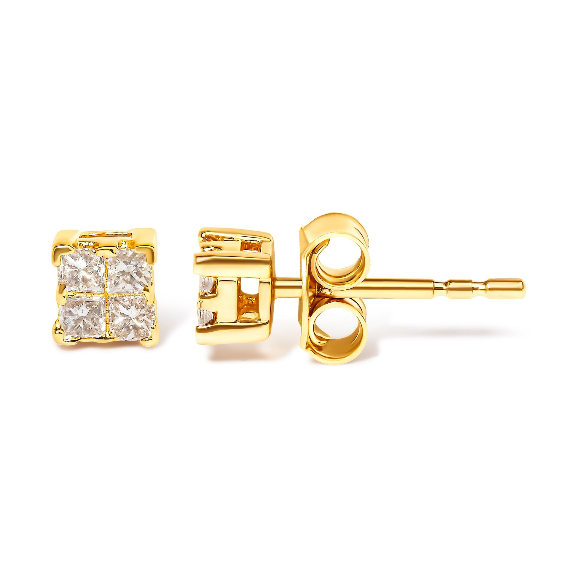 10KT Yellow Gold Princess Diamond Stud Earring (1/4 cttw, J-K Color, I1-I2 Clarity) Bids.com