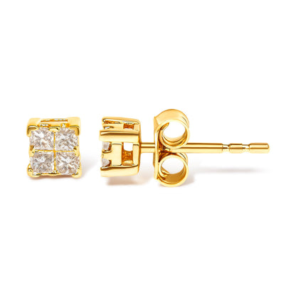 10KT Yellow Gold Princess Diamond Stud Earring (1/4 cttw, J-K Color, I1-I2 Clarity) Bids.com