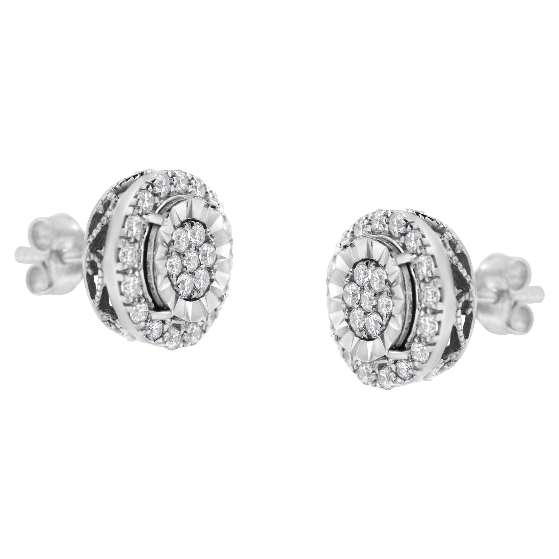 Sterling Silver Diamond Cluster Earrings (1 cttw, I-J Color, I2-I3 Clarity) Bids.com