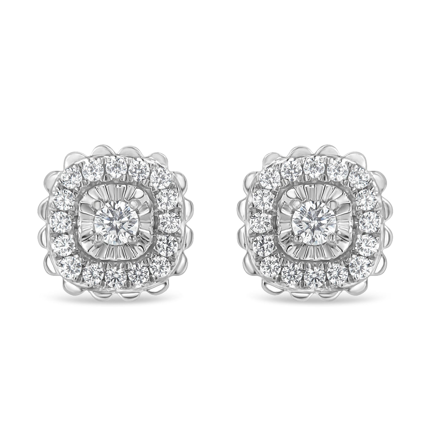 .925 Sterling Silver 1/2 Cttw Round-Cut Diamond Halo Cluster Stud Earring (I-J Color, I2-I3 Clarity) Bids.com