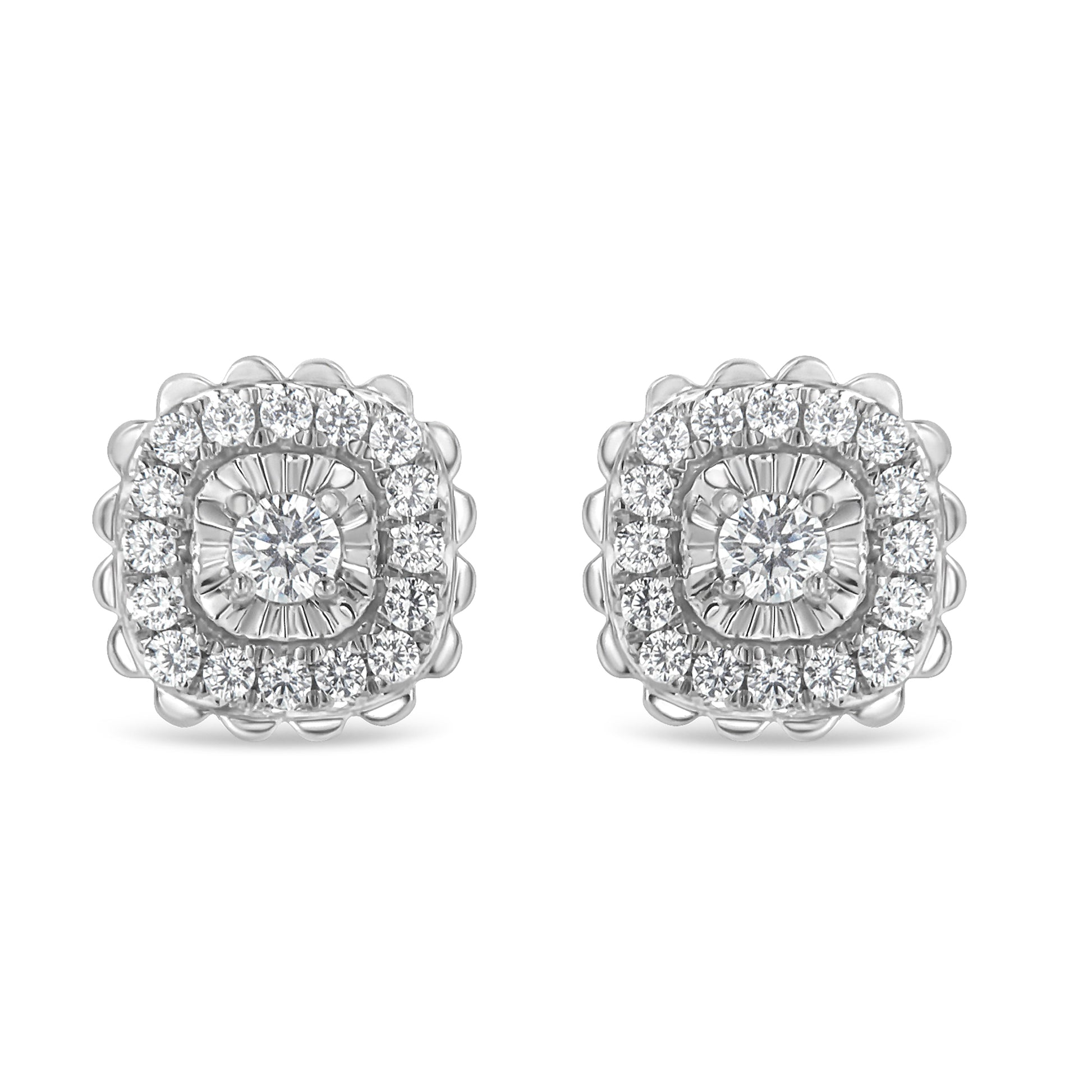 .925 Sterling Silver 1/2 Cttw Round-Cut Diamond Halo Cluster Stud Earring (I-J Color, I2-I3 Clarity) Bids.com