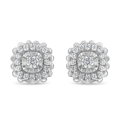 .925 Sterling Silver 1/2 Cttw Round-Cut Diamond Halo Cluster Stud Earring (I-J Color, I2-I3 Clarity) Bids.com