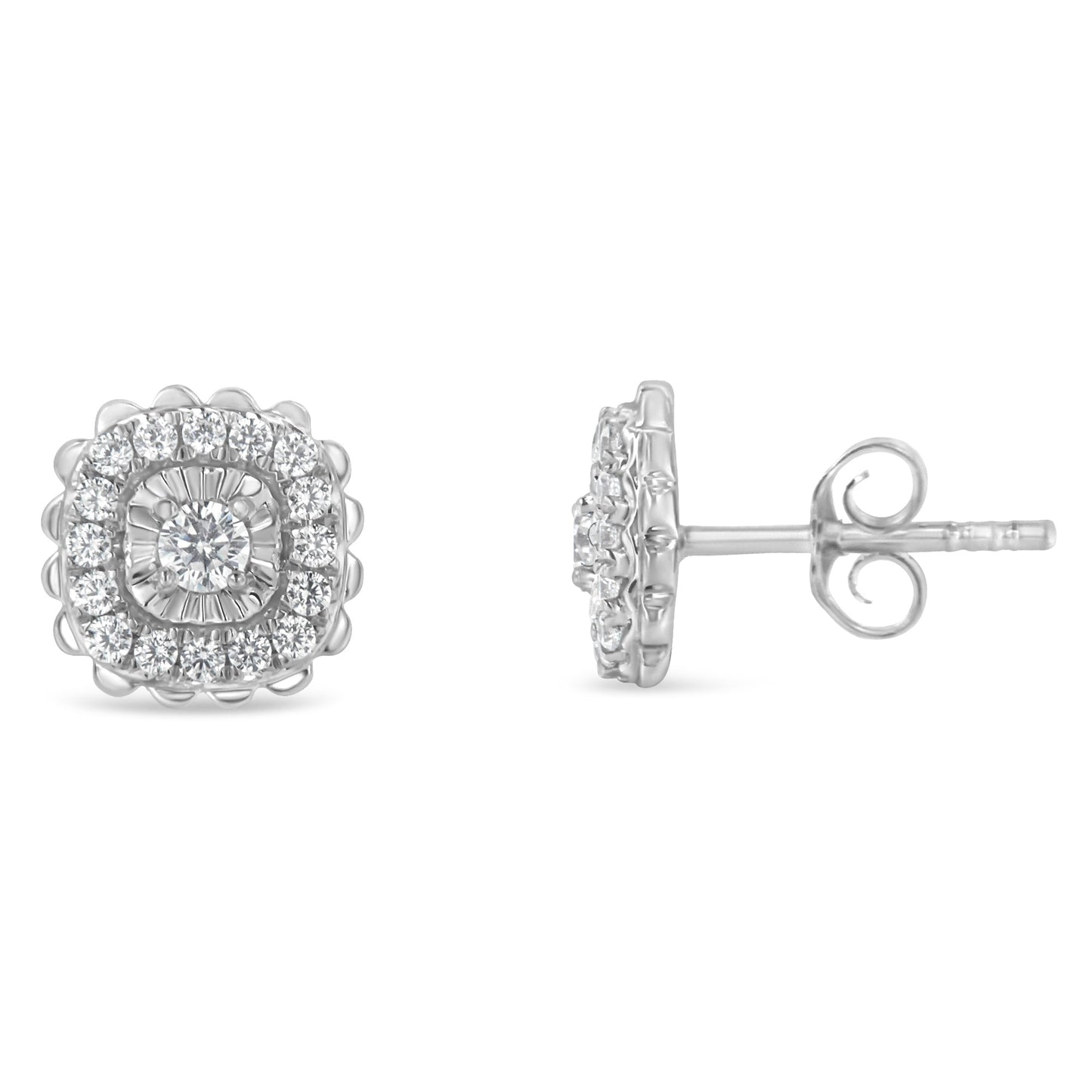 .925 Sterling Silver 1/2 Cttw Round-Cut Diamond Halo Cluster Stud Earring (I-J Color, I2-I3 Clarity) Bids.com