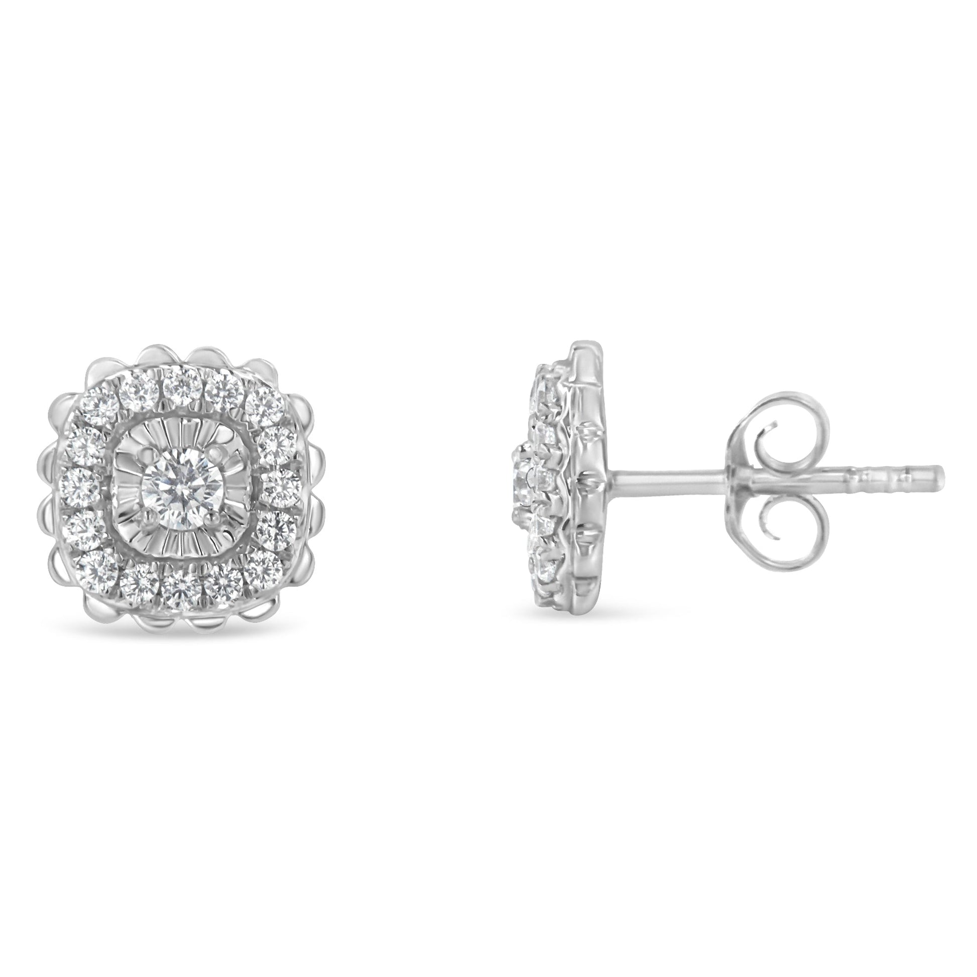 .925 Sterling Silver 1/2 Cttw Round-Cut Diamond Halo Cluster Stud Earring (I-J Color, I2-I3 Clarity) Bids.com
