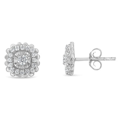 .925 Sterling Silver 1/2 Cttw Round-Cut Diamond Halo Cluster Stud Earring (I-J Color, I2-I3 Clarity) Bids.com