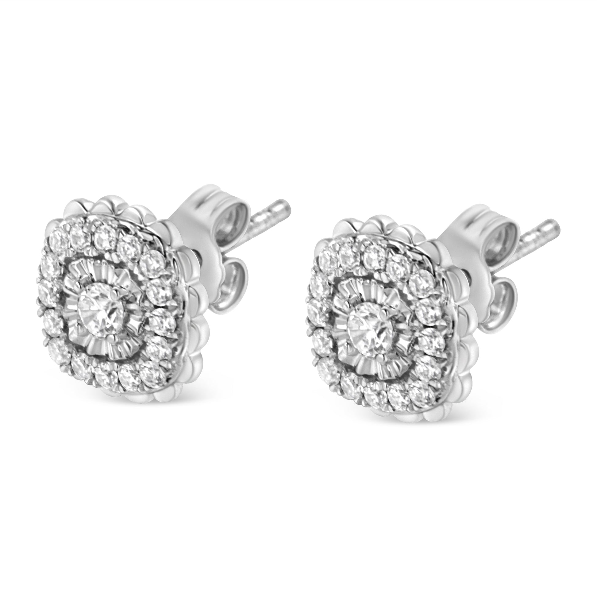 .925 Sterling Silver 1/2 Cttw Round-Cut Diamond Halo Cluster Stud Earring (I-J Color, I2-I3 Clarity) Bids.com