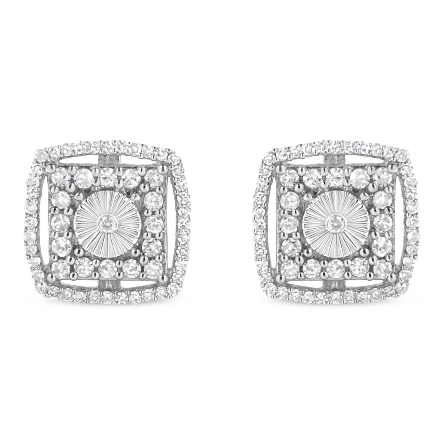 .925 Sterling Silver 1.0 Cttw Round Diamond Double Halo and Disc Stud Earring (I-J Color, I2-I3 Clarity) Bids.com