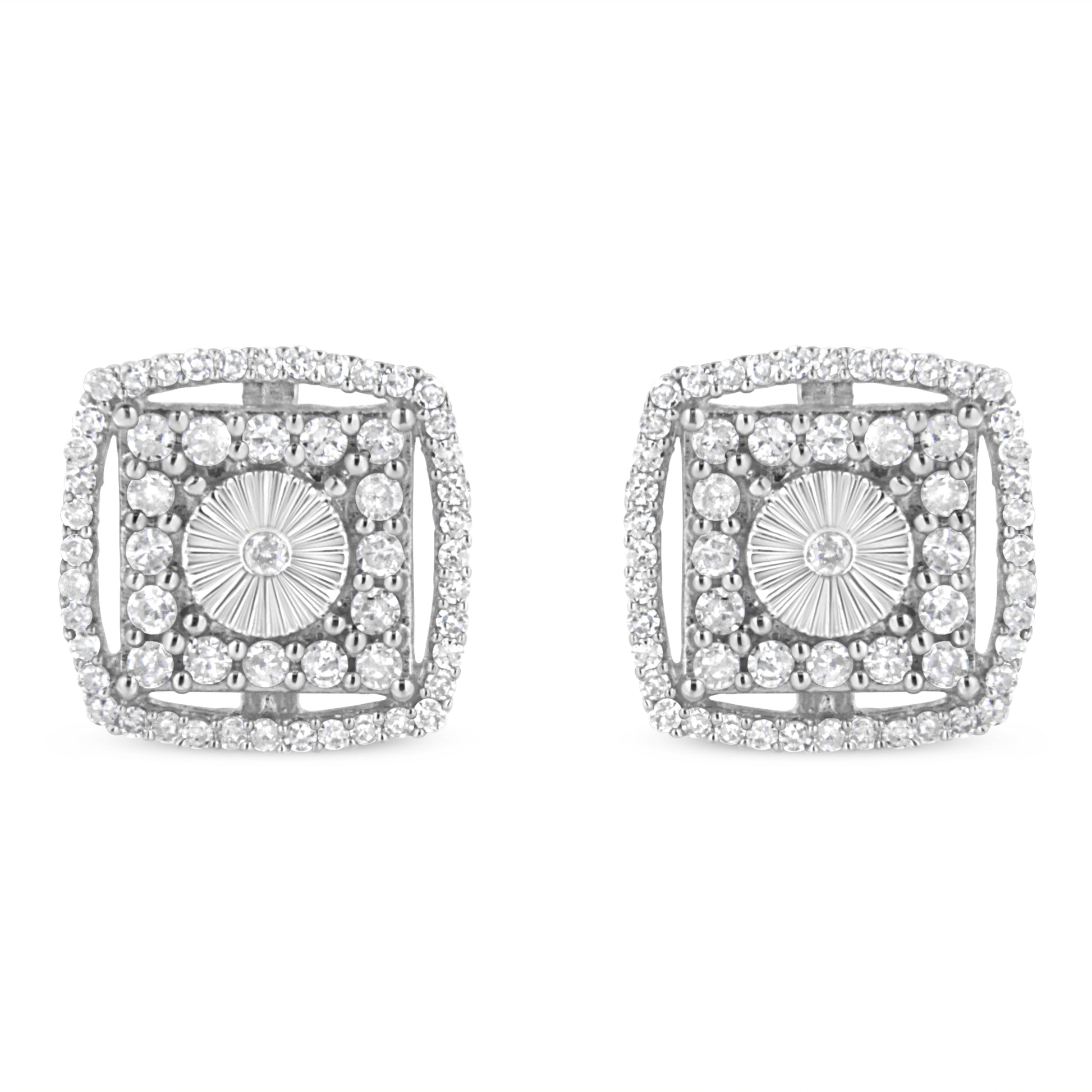 .925 Sterling Silver 1.0 Cttw Round Diamond Double Halo and Disc Stud Earring (I-J Color, I2-I3 Clarity) Bids.com