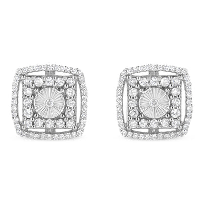 .925 Sterling Silver 1.0 Cttw Round Diamond Double Halo and Disc Stud Earring (I-J Color, I2-I3 Clarity) Bids.com