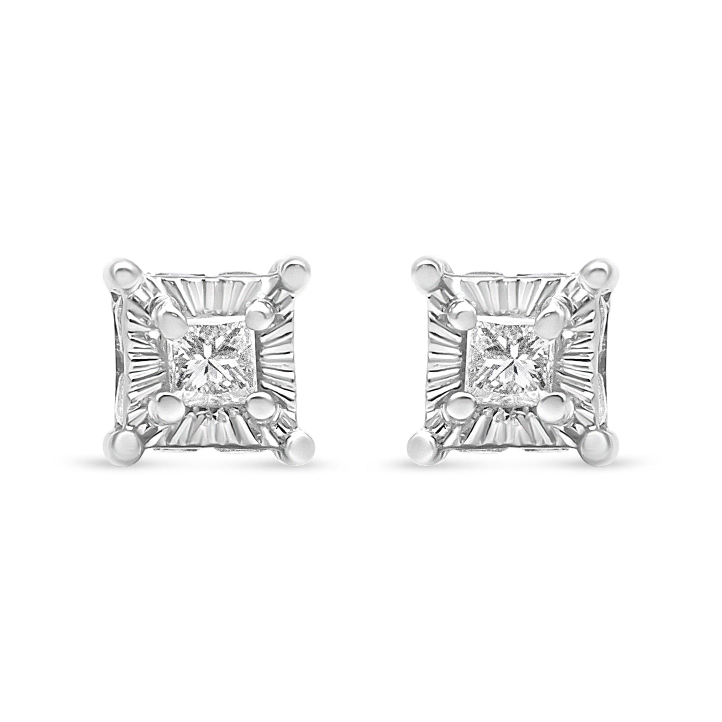 .925 Sterling Silver 1/4 Cttw Miracle Set Princess-Cut Diamond Solitaire Stud Earrings with Hidden Halo (I-J Color, SI2-I1 Clarity) Bids.com