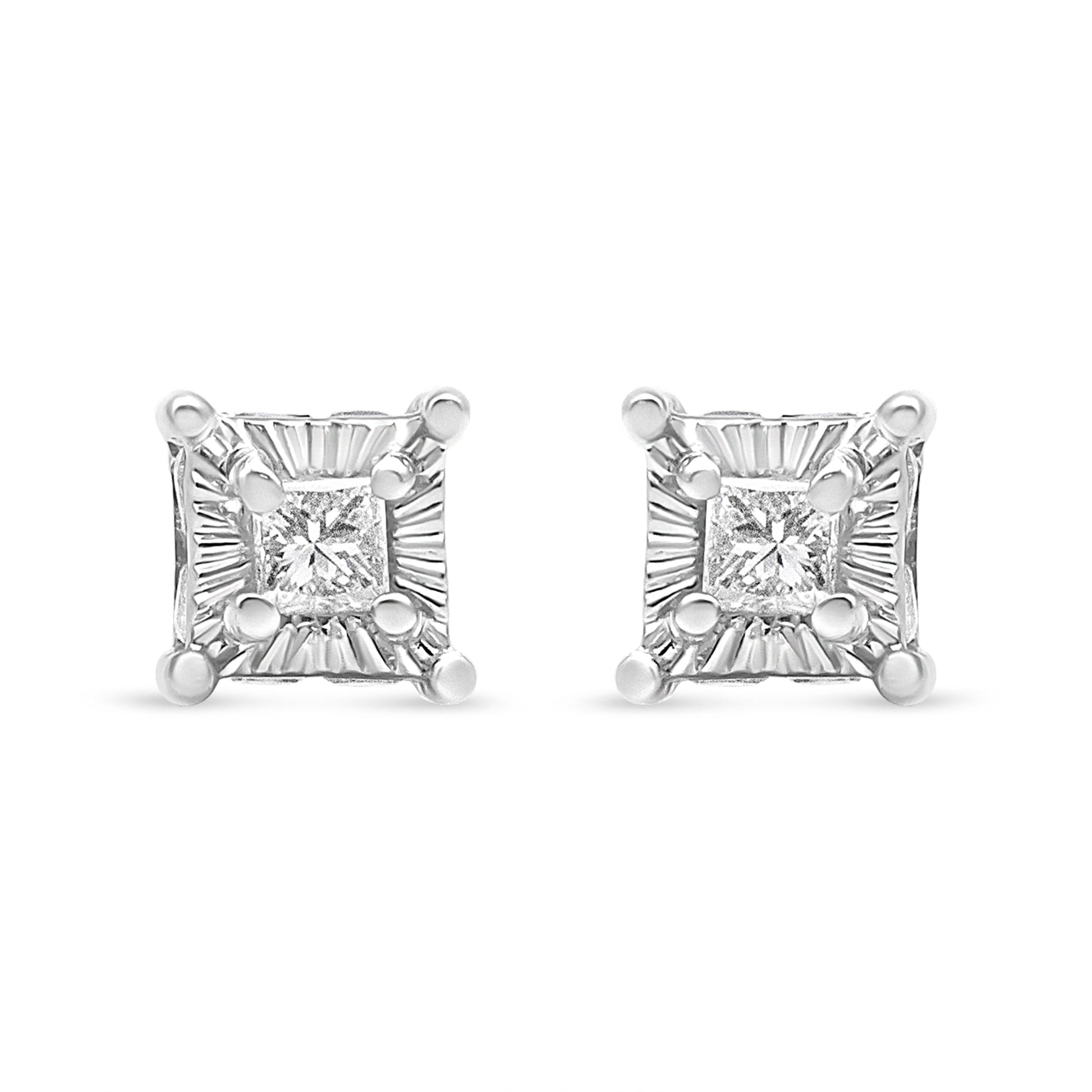 .925 Sterling Silver 1/4 Cttw Miracle Set Princess-Cut Diamond Solitaire Stud Earrings with Hidden Halo (I-J Color, SI2-I1 Clarity) Bids.com