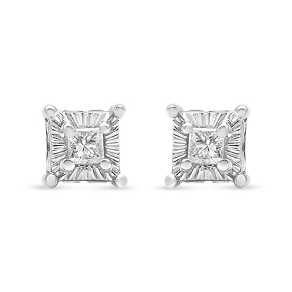 .925 Sterling Silver 1/4 Cttw Miracle Set Princess-Cut Diamond Solitaire Stud Earrings with Hidden Halo (I-J Color, SI2-I1 Clarity) Bids.com