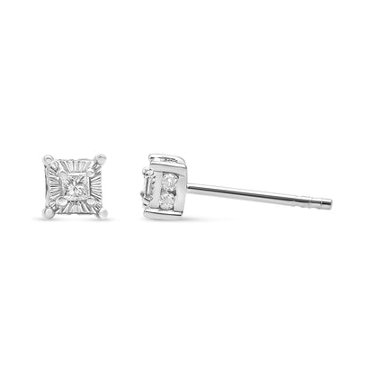 .925 Sterling Silver 1/4 Cttw Miracle Set Princess-Cut Diamond Solitaire Stud Earrings with Hidden Halo (I-J Color, SI2-I1 Clarity) Bids.com