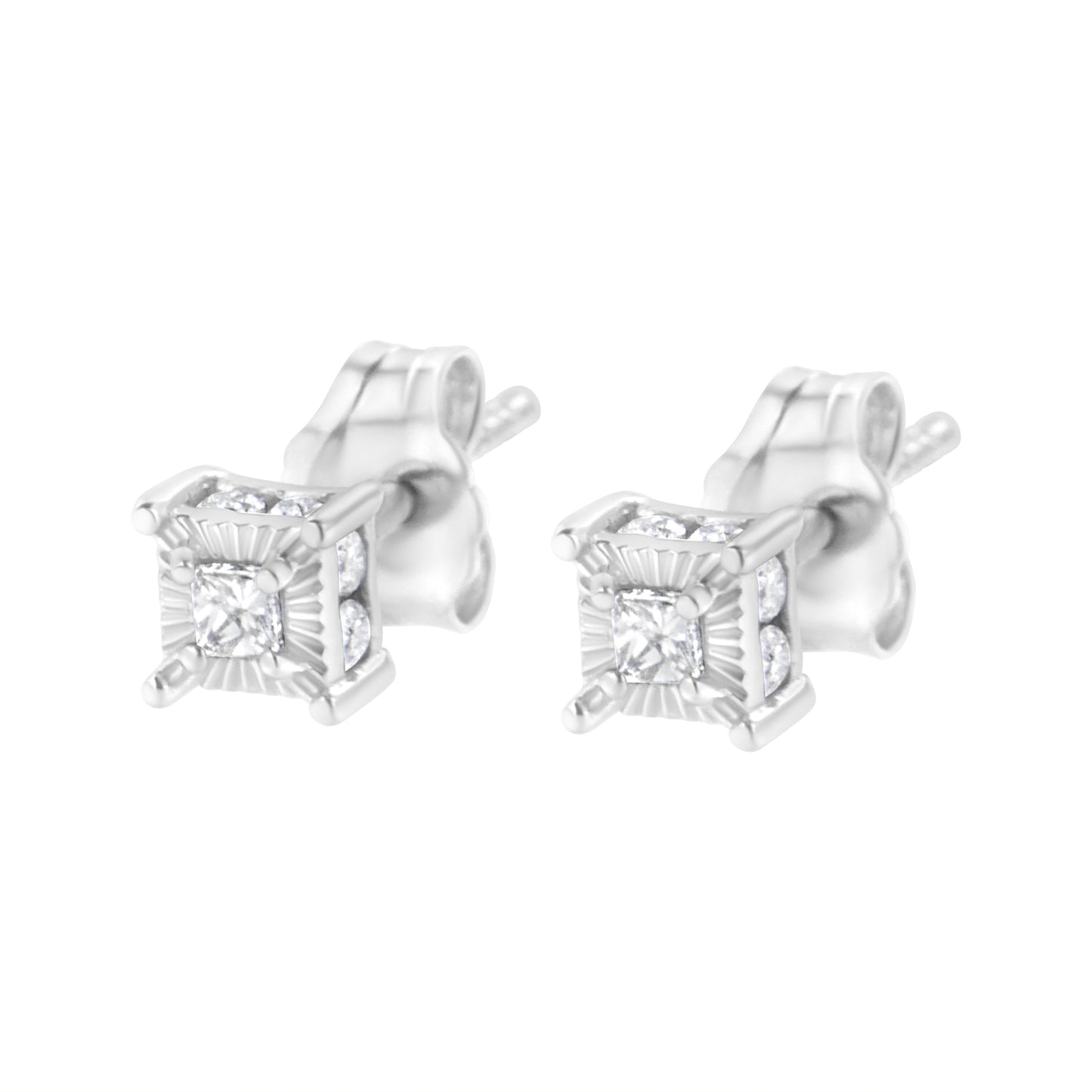 .925 Sterling Silver 1/4 Cttw Miracle Set Princess-Cut Diamond Solitaire Stud Earrings with Hidden Halo (I-J Color, SI2-I1 Clarity) Bids.com