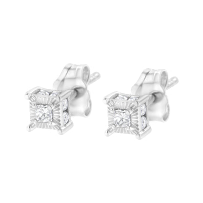 .925 Sterling Silver 1/4 Cttw Miracle Set Princess-Cut Diamond Solitaire Stud Earrings with Hidden Halo (I-J Color, SI2-I1 Clarity) Bids.com