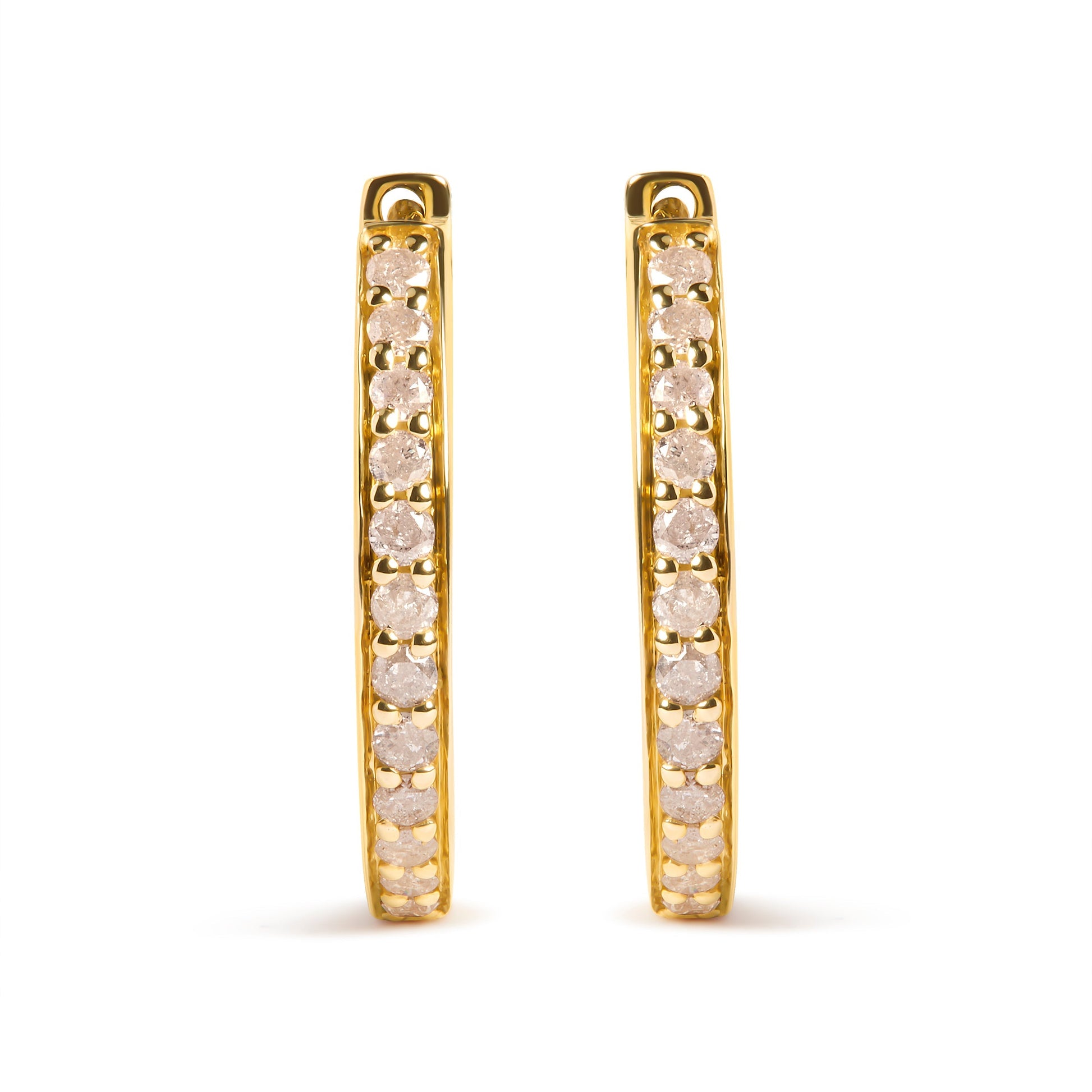 10K Yellow Gold 1/2 Cttw Round-Cut Diamond Hoop Earrings (I-J Color, I2-I3 Clarity) Bids.com