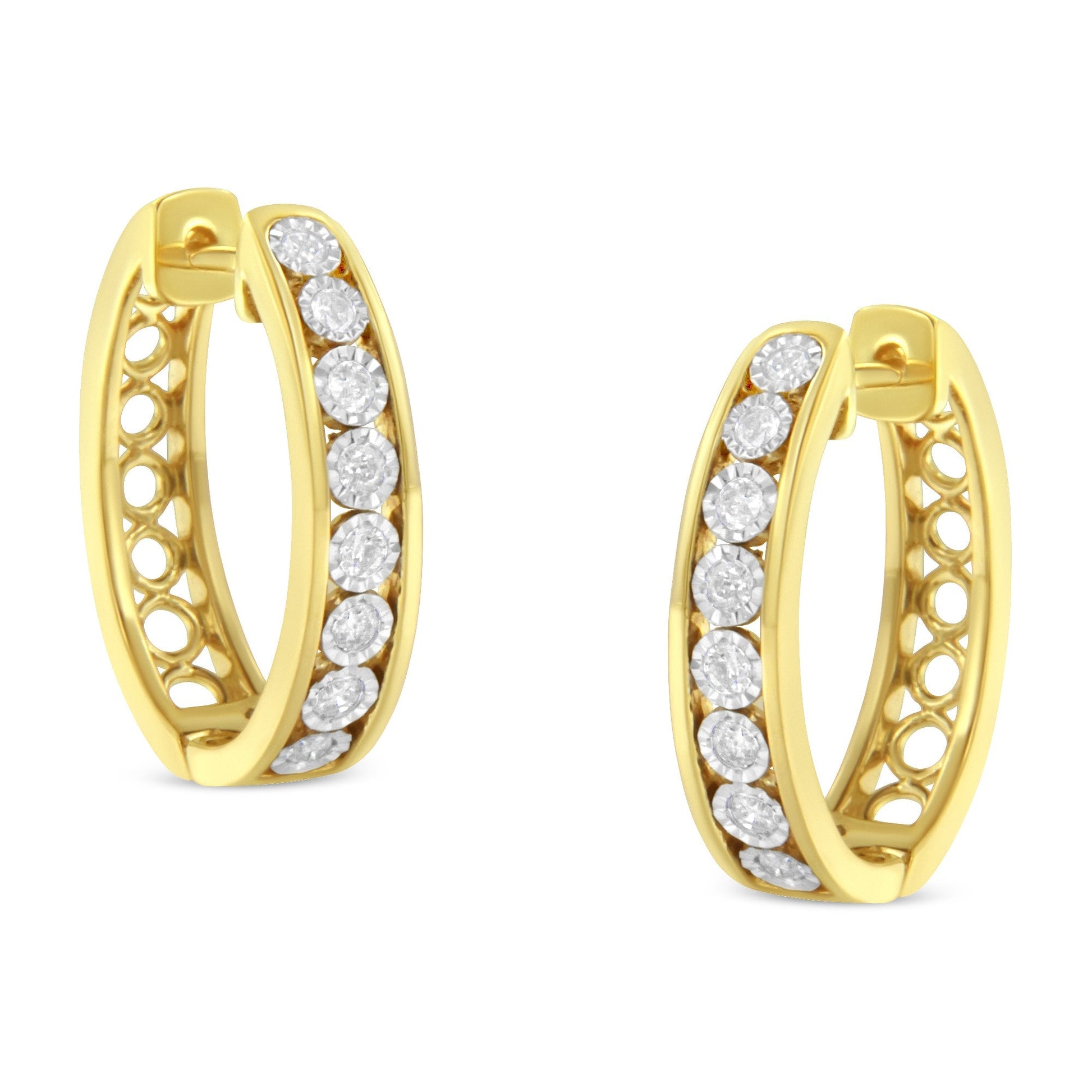 10KT Yellow and White Gold Diamond Hoop Earring (1/2 cttw, J-K Color, I2-I3 Clarity) Bids.com