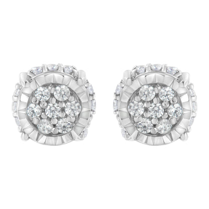 .925 Sterling Silver 1/3 cttw Round-cut Diamond Floral Stud Earring (I-J Clarity, I3 Color) Bids.com