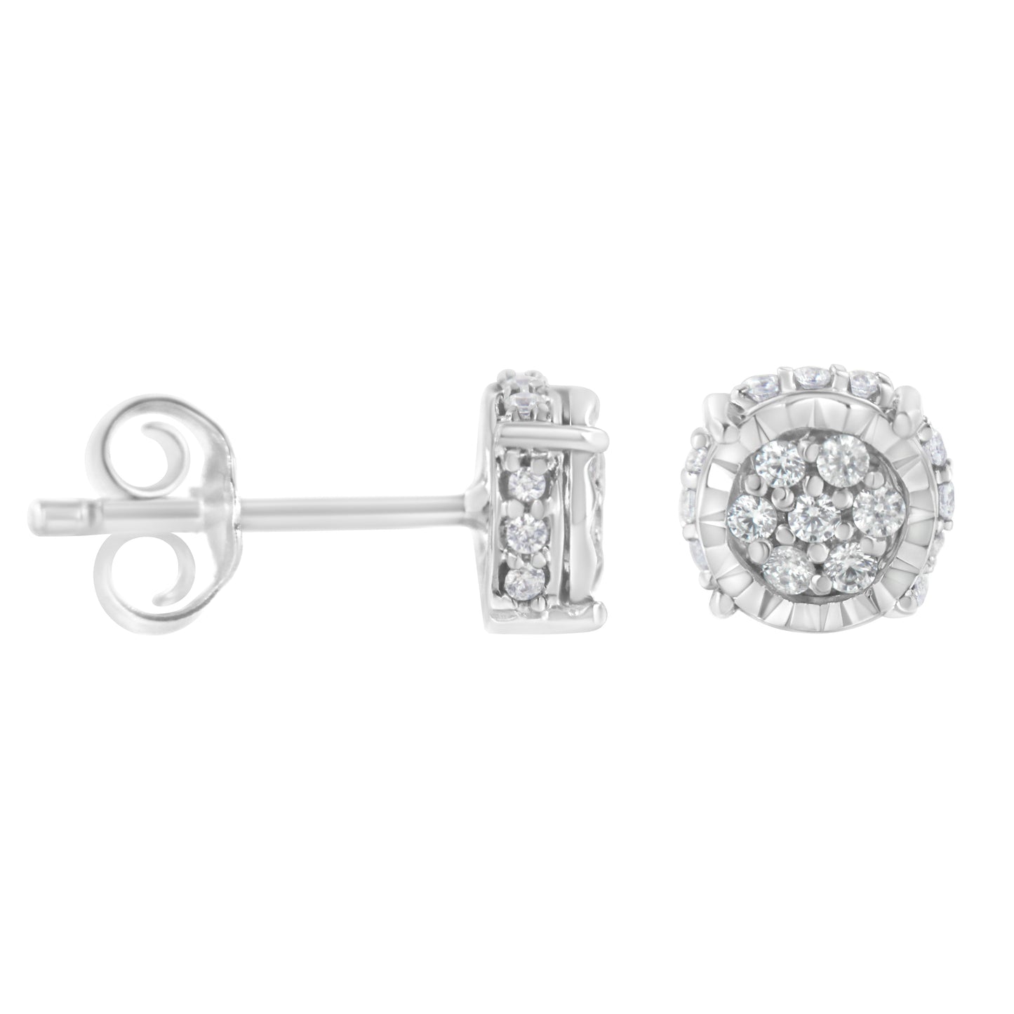 .925 Sterling Silver 1/3 cttw Round-cut Diamond Floral Stud Earring (I-J Clarity, I3 Color) Bids.com