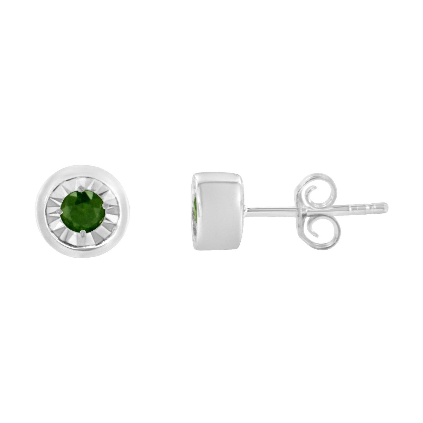 .925 Sterling Silver 1/5 Cttw Round Brilliant-Cut Green Diamond Miracle-Set Stud Earrings (Fancy Color-Enhanced, I1-I2 Clarity) Bids.com