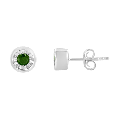 .925 Sterling Silver 1/5 Cttw Round Brilliant-Cut Green Diamond Miracle-Set Stud Earrings (Fancy Color-Enhanced, I1-I2 Clarity) Bids.com