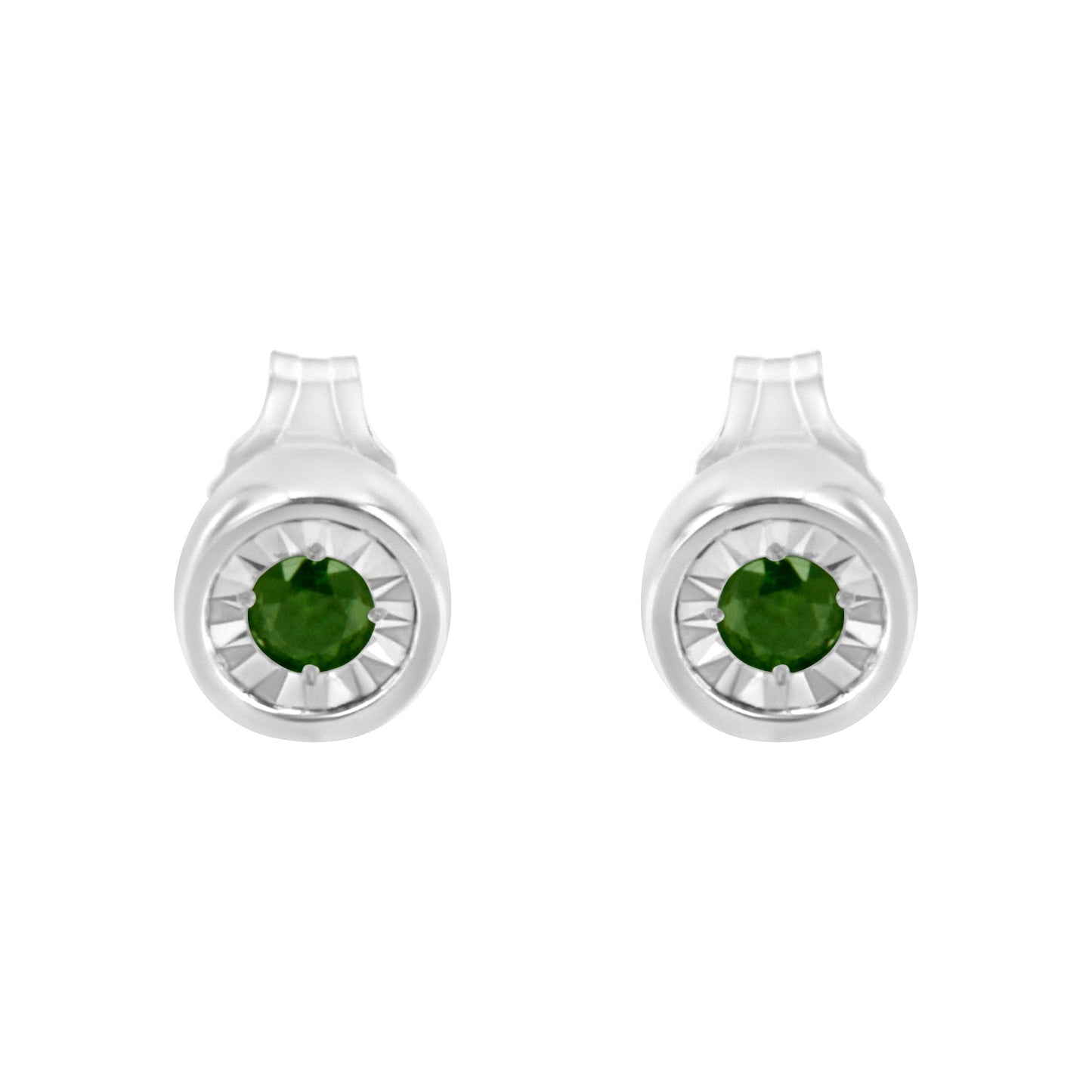 .925 Sterling Silver 1/5 Cttw Round Brilliant-Cut Green Diamond Miracle-Set Stud Earrings (Fancy Color-Enhanced, I1-I2 Clarity) Bids.com