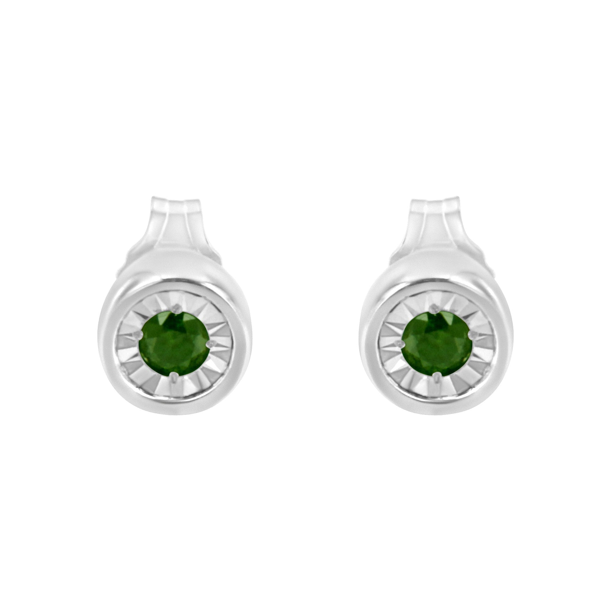 .925 Sterling Silver 1/5 Cttw Round Brilliant-Cut Green Diamond Miracle-Set Stud Earrings (Fancy Color-Enhanced, I1-I2 Clarity) Bids.com