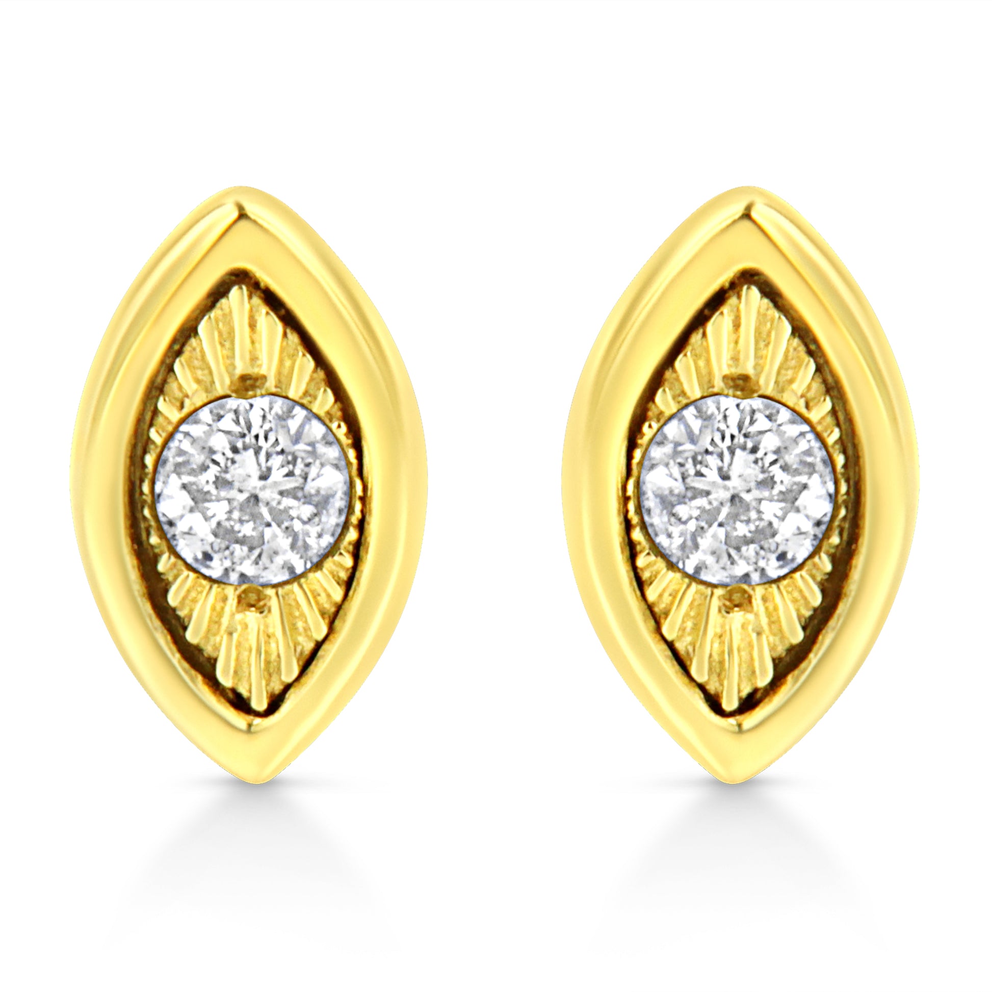 10K Yellow Gold Plated .925 Sterling Silver 1/10 Cttw Miracle-Set Diamond Circle Shape Stud Earrings (K-L Color, I2-I3 Clarity) Bids.com