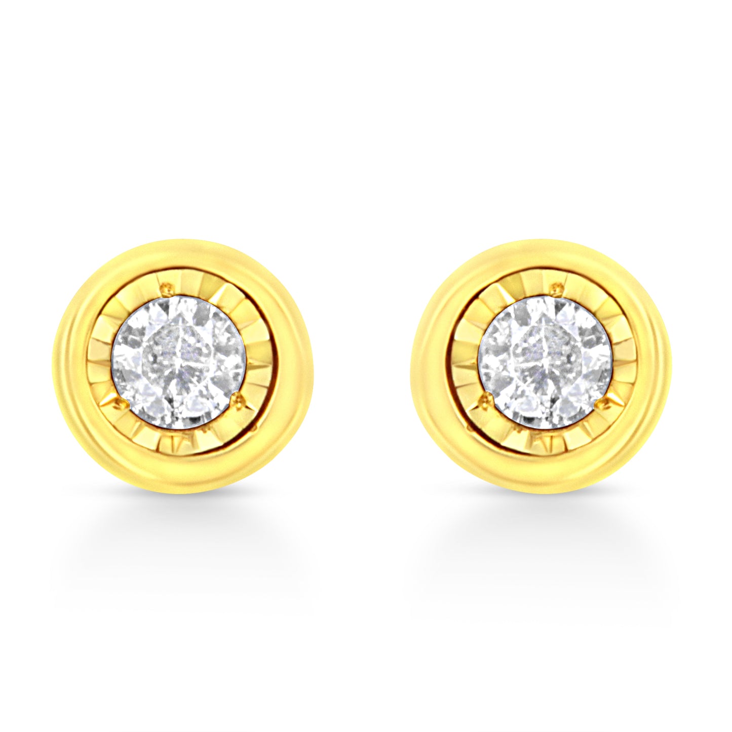 10K Yellow Gold Plated .925 Sterling Silver 1/10 Cttw Miracle-Set Diamond Circle Shape Stud Earrings (K-L Color, I2-I3 Clarity) Bids.com
