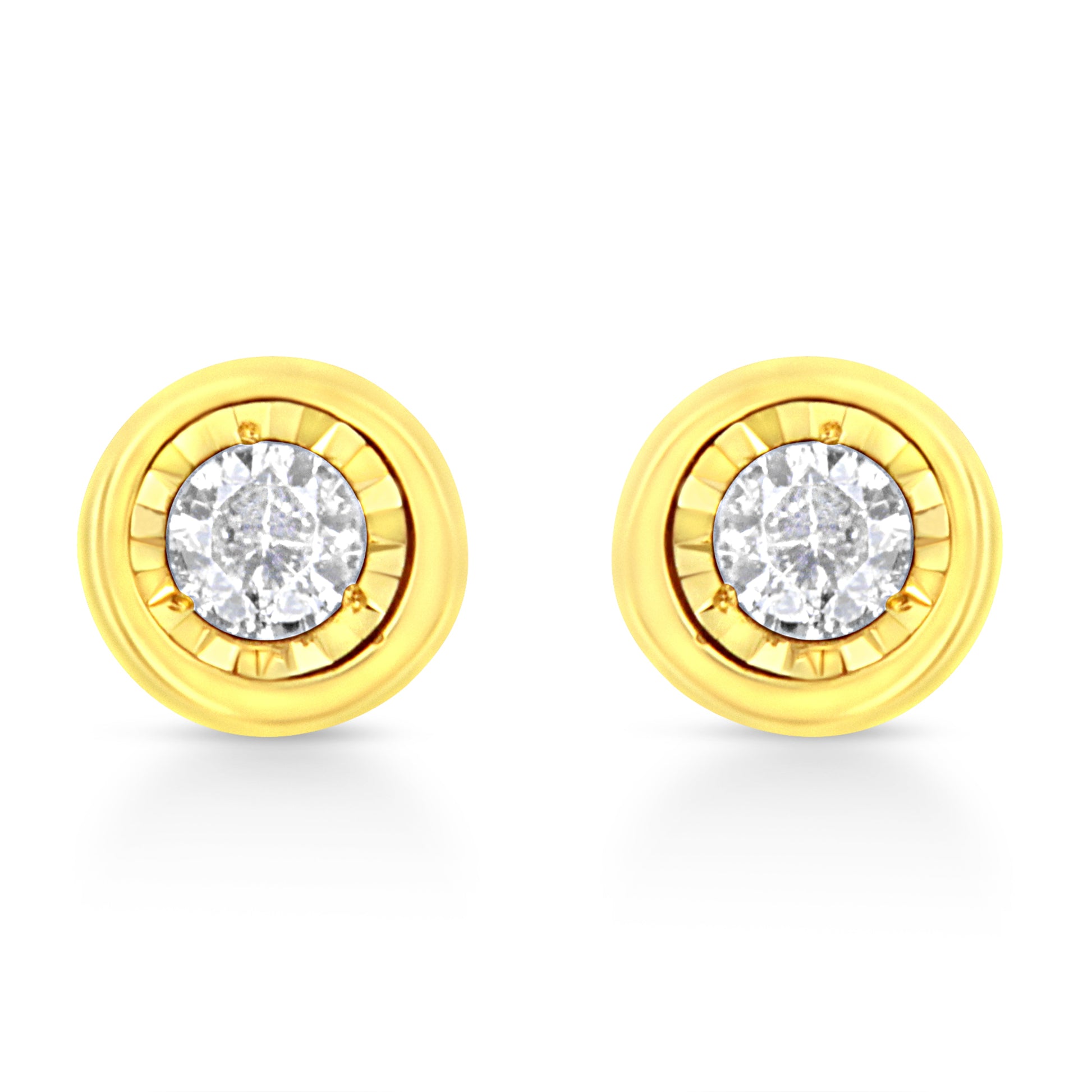 10K Yellow Gold Plated .925 Sterling Silver 1/10 Cttw Miracle-Set Diamond Circle Shape Stud Earrings (K-L Color, I2-I3 Clarity) Bids.com