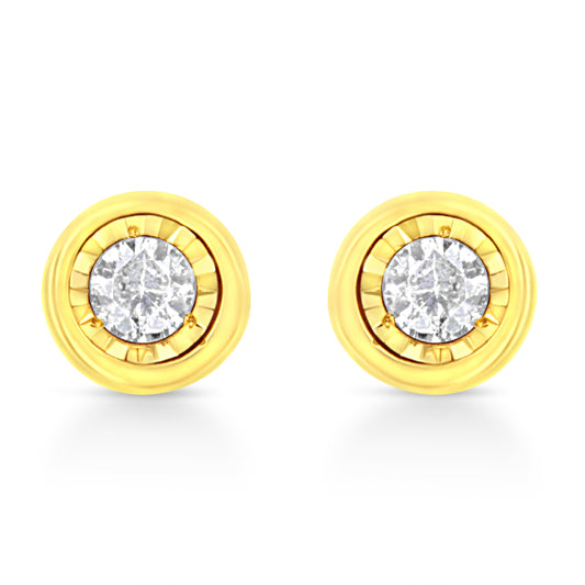 10K Yellow Gold Plated .925 Sterling Silver 1/10 Cttw Miracle-Set Diamond Circle Shape Stud Earrings (K-L Color, I2-I3 Clarity) Bids.com