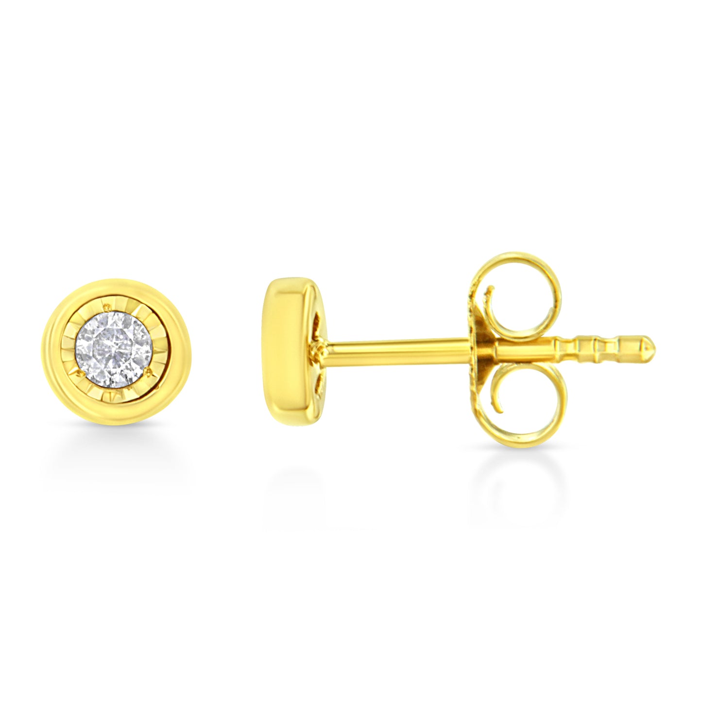 10K Yellow Gold Plated .925 Sterling Silver 1/10 Cttw Miracle-Set Diamond Circle Shape Stud Earrings (K-L Color, I2-I3 Clarity) Bids.com