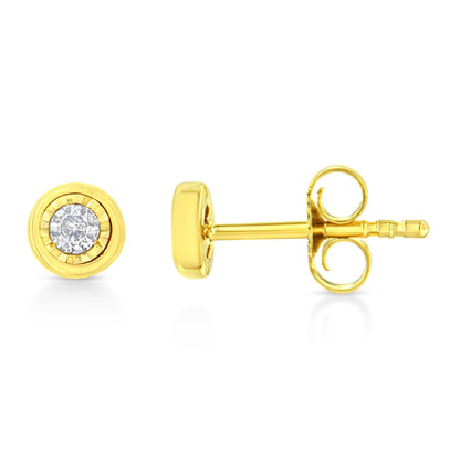 10K Yellow Gold Plated .925 Sterling Silver 1/10 Cttw Miracle-Set Diamond Circle Shape Stud Earrings (K-L Color, I2-I3 Clarity) Bids.com