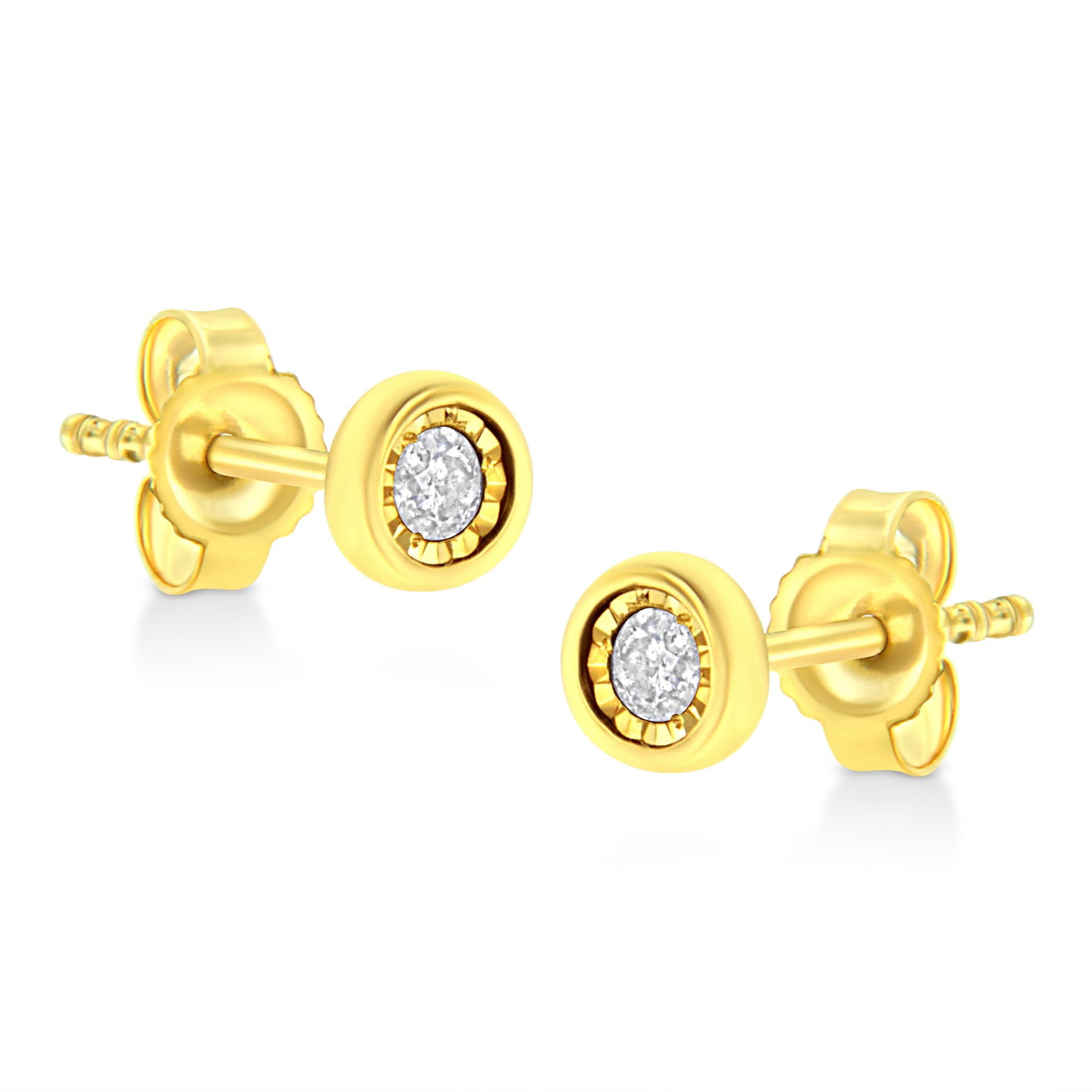 10K Yellow Gold Plated .925 Sterling Silver 1/10 Cttw Miracle-Set Diamond Circle Shape Stud Earrings (K-L Color, I2-I3 Clarity) Bids.com