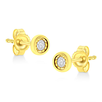 10K Yellow Gold Plated .925 Sterling Silver 1/10 Cttw Miracle-Set Diamond Circle Shape Stud Earrings (K-L Color, I2-I3 Clarity) Bids.com