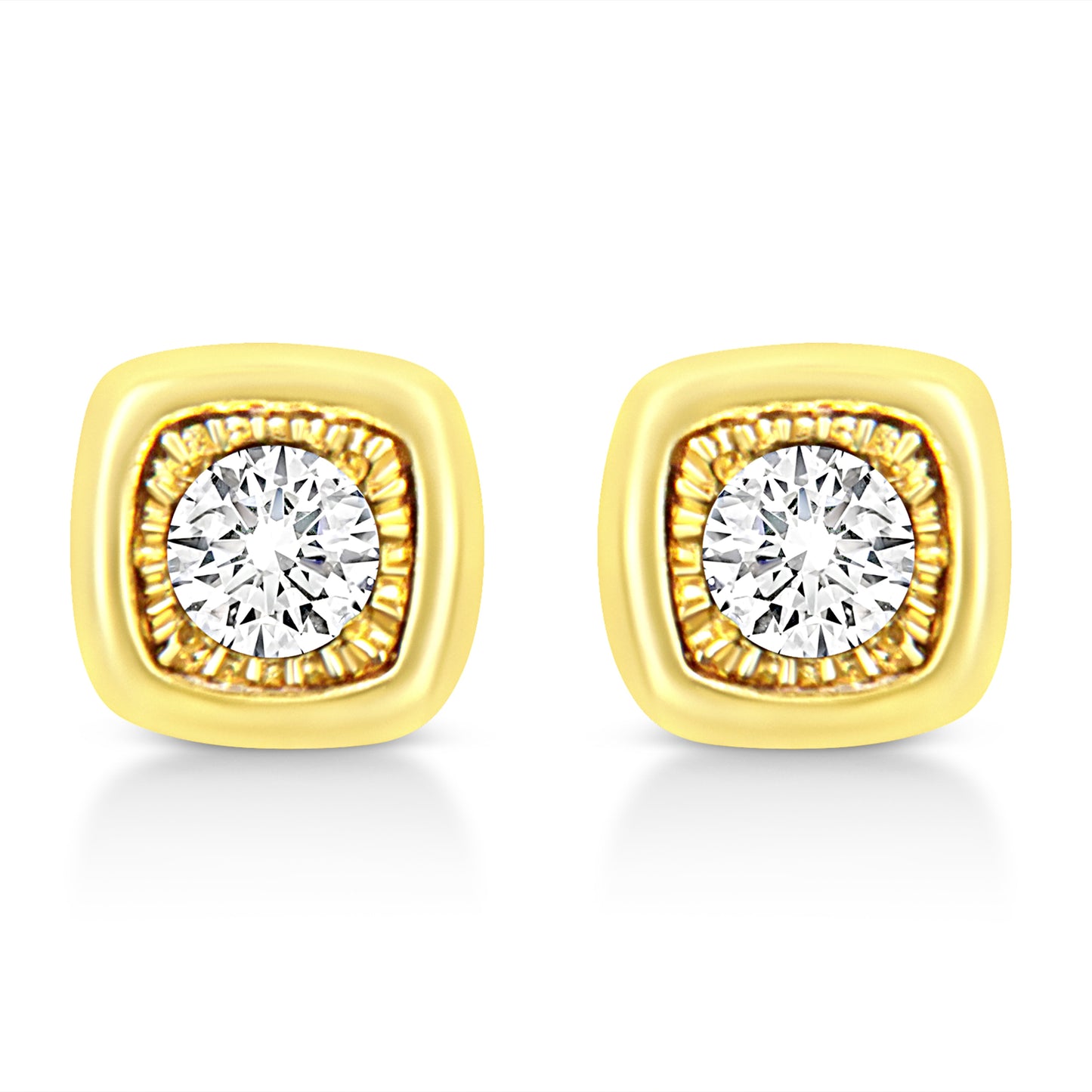10K Yellow Gold Plated .925 Sterling Silver 1/10 Cttw Miracle-Set Diamond Circle Shape Stud Earrings (K-L Color, I2-I3 Clarity) Bids.com