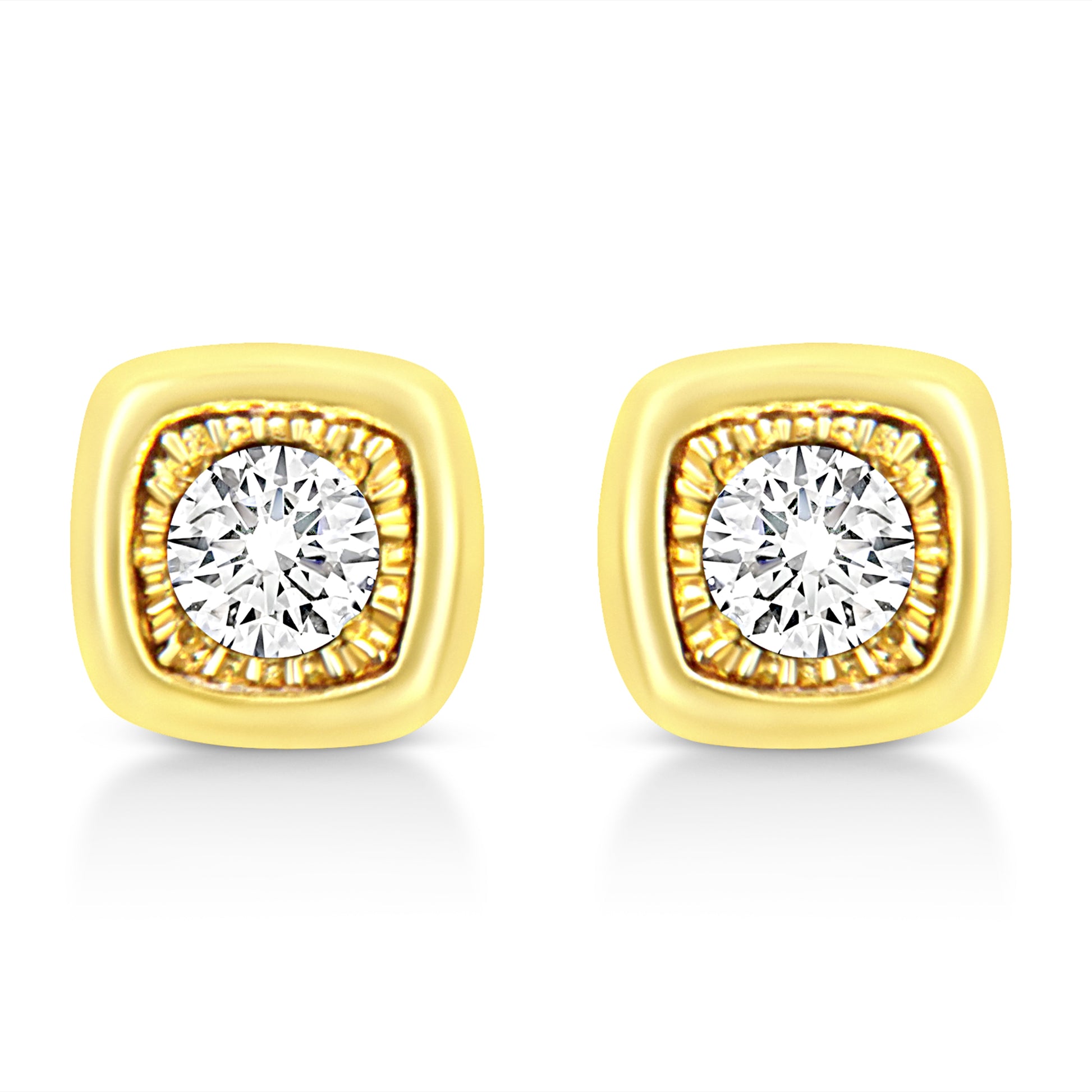 10K Yellow Gold Plated .925 Sterling Silver 1/10 Cttw Miracle-Set Diamond Circle Shape Stud Earrings (K-L Color, I2-I3 Clarity) Bids.com