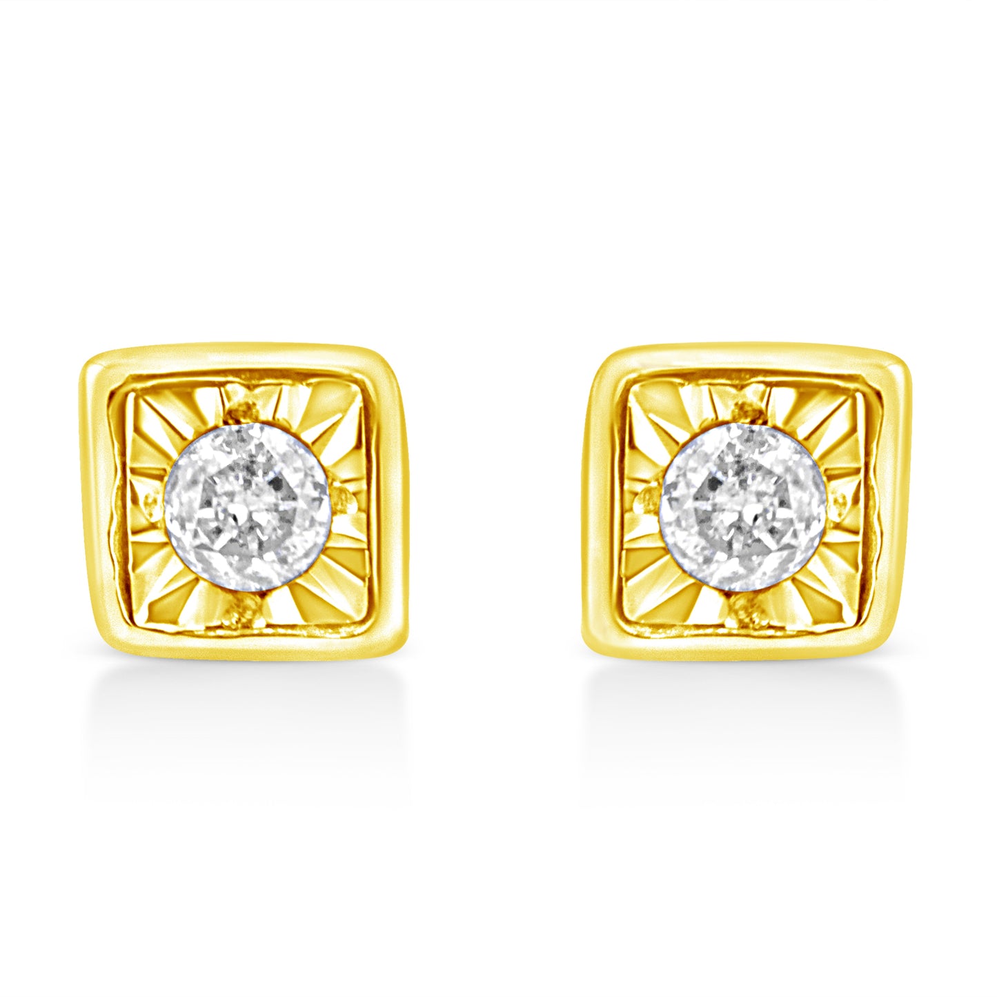 10K Yellow Gold Plated .925 Sterling Silver 1/10 Cttw Miracle-Set Diamond Circle Shape Stud Earrings (K-L Color, I2-I3 Clarity) Bids.com