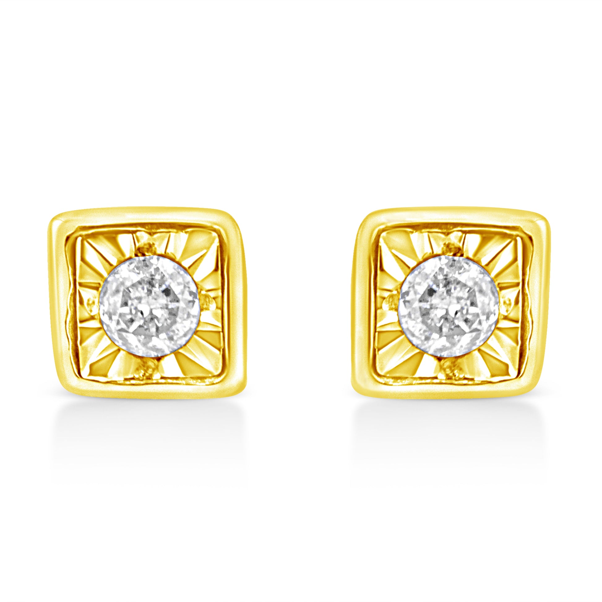 10K Yellow Gold Plated .925 Sterling Silver 1/10 Cttw Miracle-Set Diamond Circle Shape Stud Earrings (K-L Color, I2-I3 Clarity) Bids.com