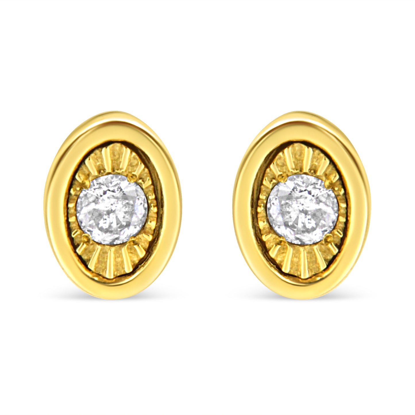 10K Yellow Gold Plated .925 Sterling Silver 1/10 Cttw Miracle-Set Diamond Circle Shape Stud Earrings (K-L Color, I2-I3 Clarity) Bids.com