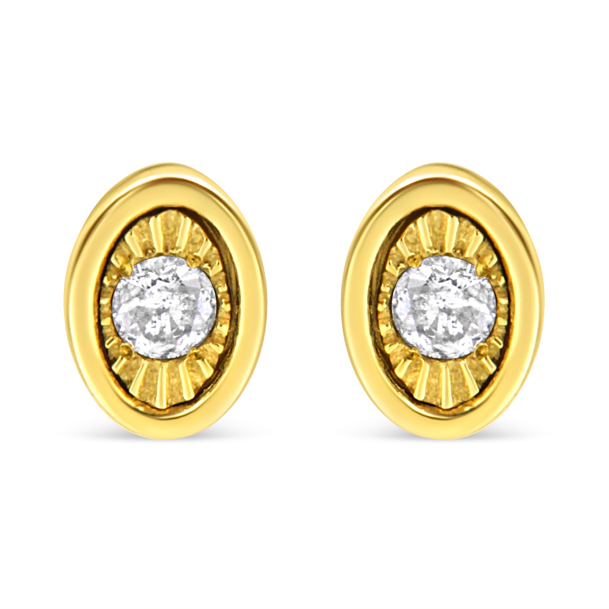10K Yellow Gold Plated .925 Sterling Silver 1/10 Cttw Miracle-Set Diamond Circle Shape Stud Earrings (K-L Color, I2-I3 Clarity) Bids.com