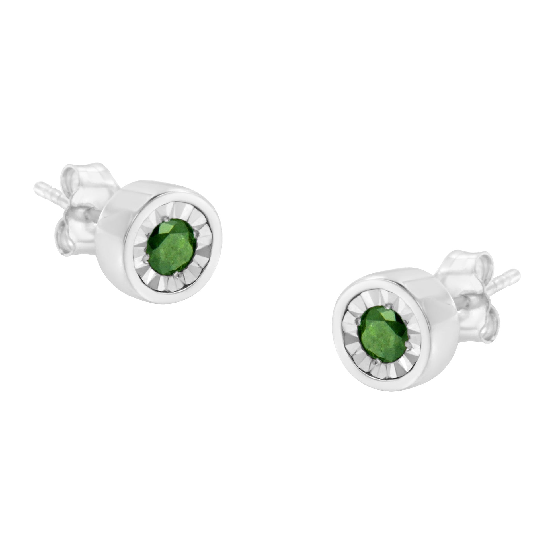 .925 Sterling Silver 1/4 Cttw Round Brilliant-Cut Green Diamond Miracle-Set Stud Earrings (Fancy Color-Enhanced, I1-I2 Clarity) Bids.com