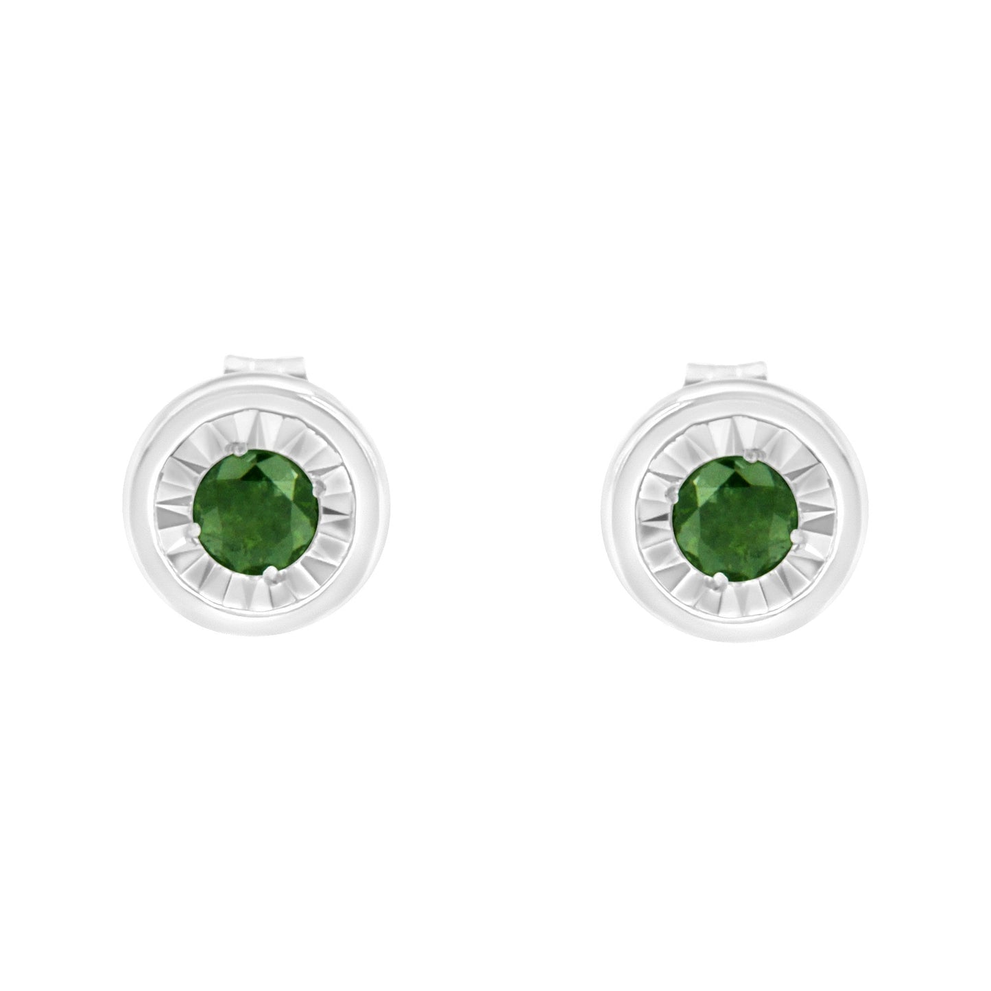 .925 Sterling Silver 1/4 Cttw Round Brilliant-Cut Green Diamond Miracle-Set Stud Earrings (Fancy Color-Enhanced, I1-I2 Clarity) Bids.com
